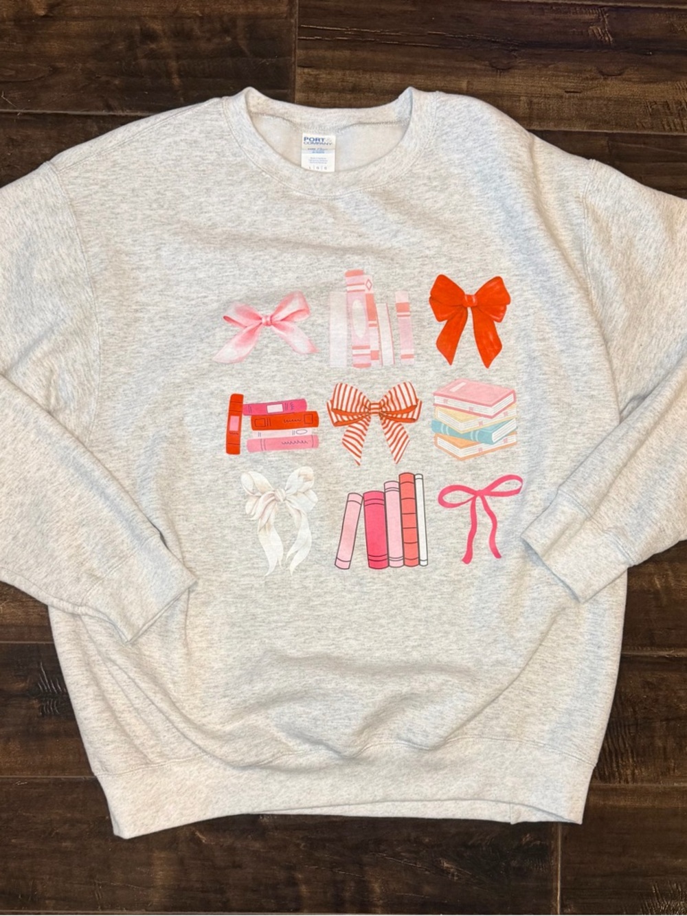 Books and Bows Coquette Graphic Sweatshirt - Port & Company Ash Grey - Large